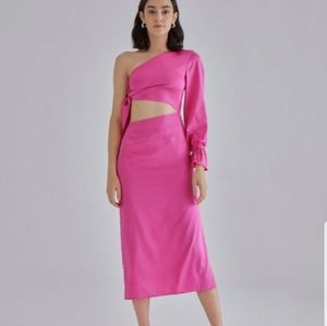 Pink Palace Silk Cut Out Dress (Hot Pink) - Silk Maison